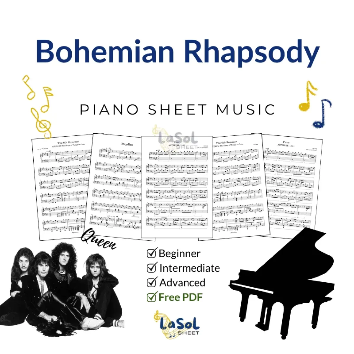 Bohemian Rhapsody - Queen Piano Sheet Music [Free PDF] for Free Printable Bohemian Rhapsody Piano Sheet Music